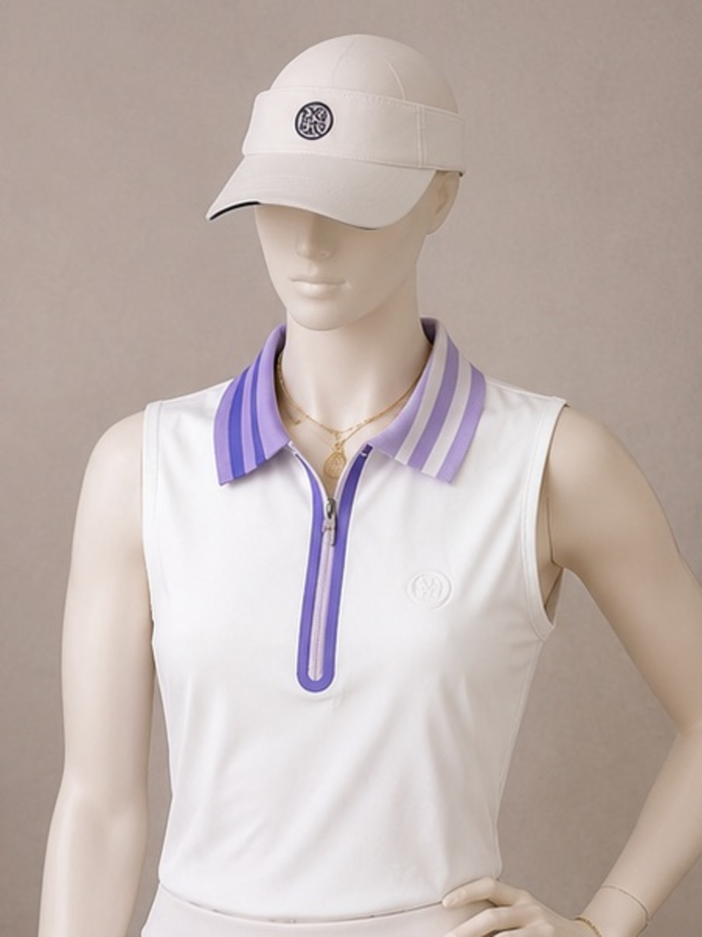 G/FORE White Sleeveless Golf Top with Lavender Trim READ DESCRIPTION